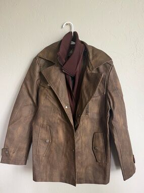 NWT Men's Brown Leather-Effect Jacket with Zip Layer/ Serremo Drifter Jacket